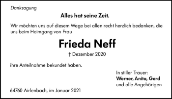 Traueranzeige von Frieda Neff von vrm-trauer