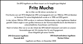Traueranzeige von Fritz Mucha von vrm-trauer