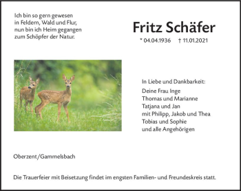 Traueranzeige von Fritz Schäfer von vrm-trauer