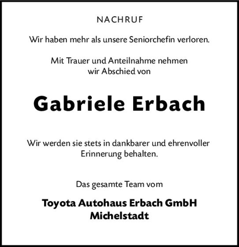 Traueranzeige für Gabriele Erbach vom 30.01.2021 aus vrm-trauer