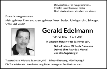 Traueranzeige von Gerald Edelmann von vrm-trauer