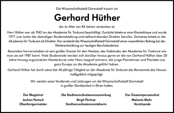 Traueranzeige von Gerhard Hüther von vrm-trauer