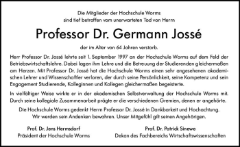 Traueranzeige von Germann Jossé von vrm-trauer