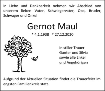 Traueranzeige von Gernot Maul von vrm-trauer