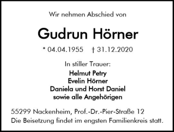 Traueranzeige von Gudrun Hörner von vrm-trauer