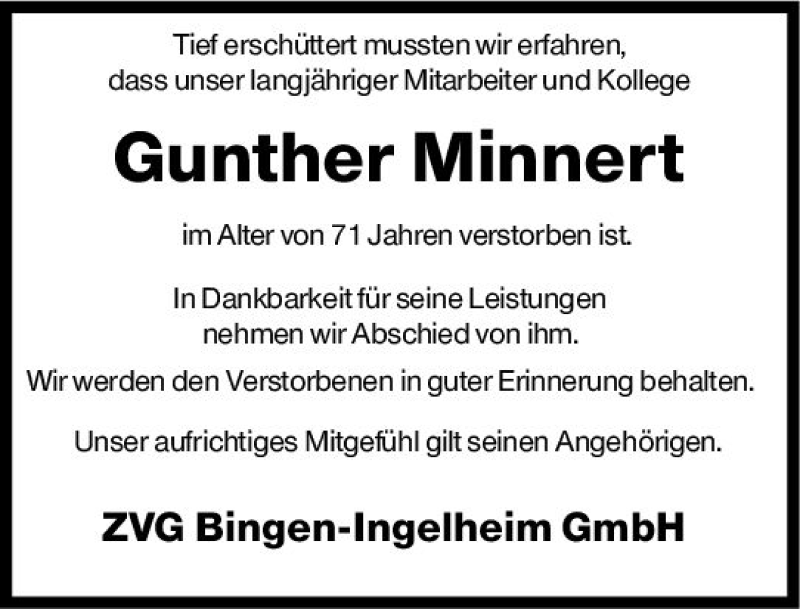  Traueranzeige für Gunther Minnert vom 02.01.2021 aus vrm-trauer