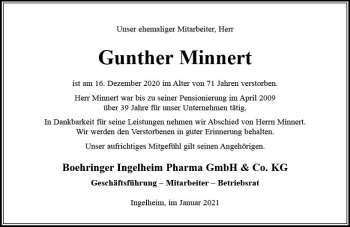 Traueranzeige von Gunther Minnert von vrm-trauer