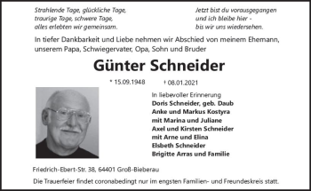 Traueranzeige von Günter Schneider von vrm-trauer