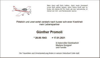Traueranzeige von Günther Promoli von vrm-trauer