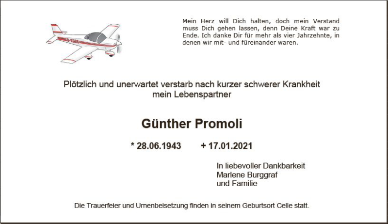  Traueranzeige für Günther Promoli vom 23.01.2021 aus vrm-trauer