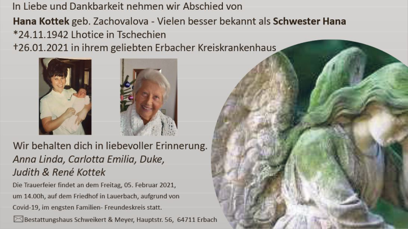  Traueranzeige für Hana Kottek vom 30.01.2021 aus vrm-trauer