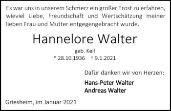 Traueranzeige von Hannelore Walter von vrm-trauer