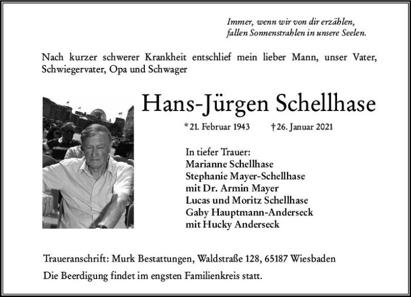  Traueranzeige für Hans-Jürgen Schallhase vom 30.01.2021 aus vrm-trauer