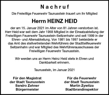 Traueranzeige von Heinz Heid von vrm-trauer