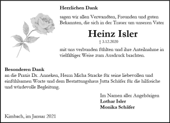 Traueranzeige von Heinz Isler von vrm-trauer