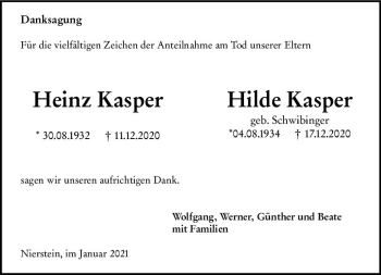 Traueranzeige von Heinz Kasper von vrm-trauer