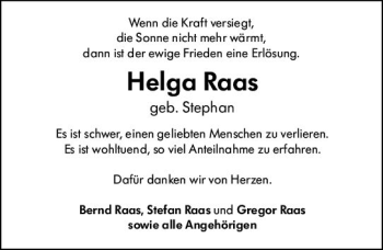 Traueranzeige von Helga Raas von vrm-trauer