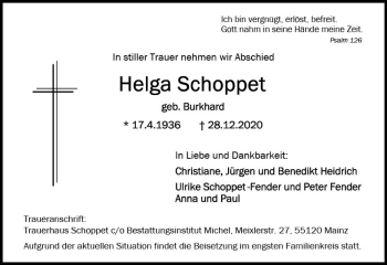 Traueranzeige von Helga Schoppet von vrm-trauer