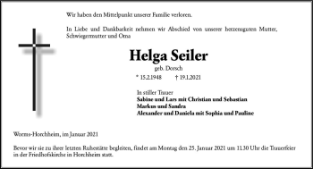 Traueranzeige von Helga Seiler von vrm-trauer
