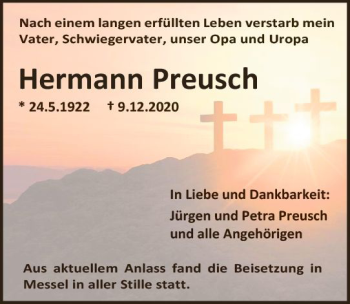 Traueranzeige von Hermann Preusch von vrm-trauer