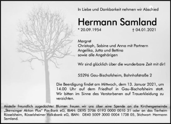 Traueranzeige von Hermann Samland von vrm-trauer