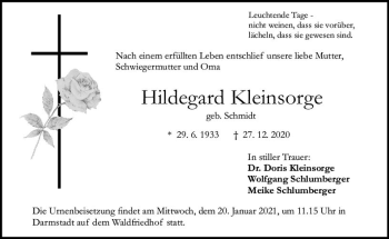 Traueranzeige von Hildegard Kleinsorge von vrm-trauer