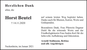 Traueranzeige von Horst Beutel von vrm-trauer