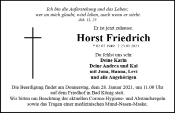 Traueranzeige von Horst Friedrich von vrm-trauer