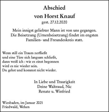 Traueranzeige von Horst Knauf von vrm-trauer