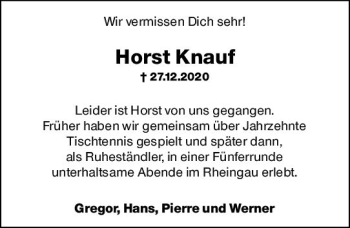 Traueranzeige von Horst Knauf von vrm-trauer