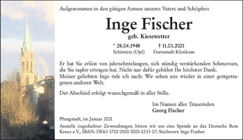 Traueranzeige von Inge Fischer von vrm-trauer