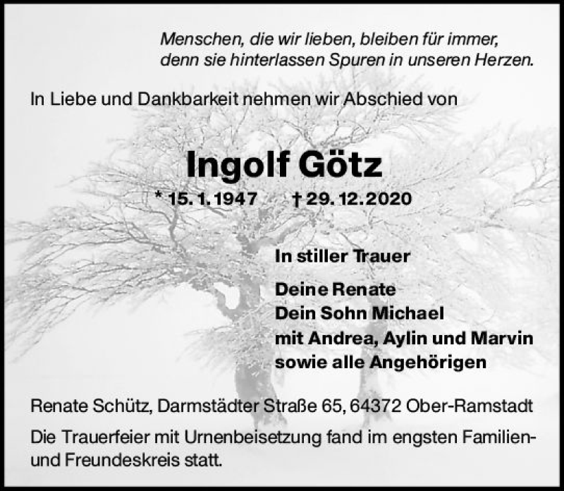  Traueranzeige für Ingolf Götz vom 16.01.2021 aus vrm-trauer