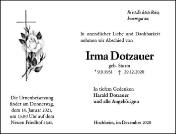 Traueranzeige von Irma Dotzauer von vrm-trauer