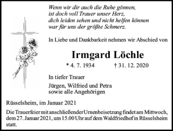 Traueranzeige von Irmgard Löchle von vrm-trauer