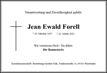 Traueranzeige von Jean Ewald Forell von vrm-trauer