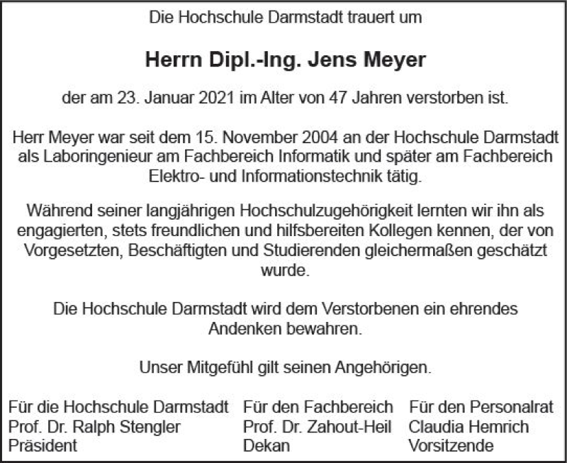  Traueranzeige für Jens Meyer vom 30.01.2021 aus vrm-trauer
