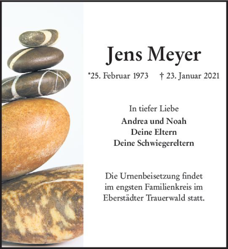  Traueranzeige für Jens Meyer vom 30.01.2021 aus vrm-trauer