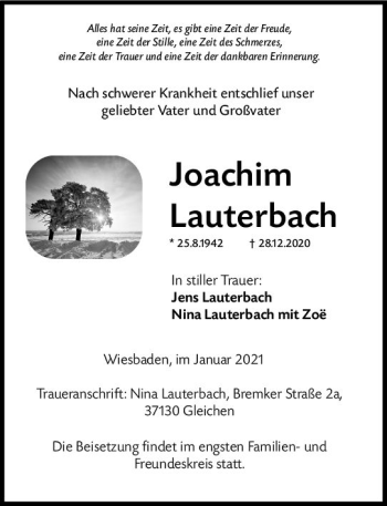 Traueranzeige von Joachim Lauterbach von vrm-trauer