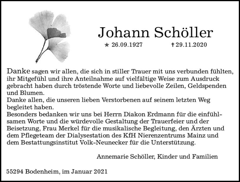  Traueranzeige für Joahnn Schöller vom 02.01.2021 aus vrm-trauer