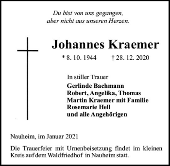 Traueranzeige von Johannes Kraemer von vrm-trauer