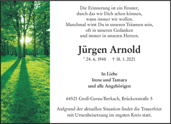 Traueranzeige von Jürgen Arnold von vrm-trauer
