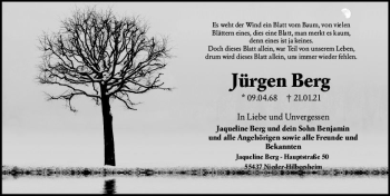Traueranzeige von Jürgen Berg von vrm-trauer