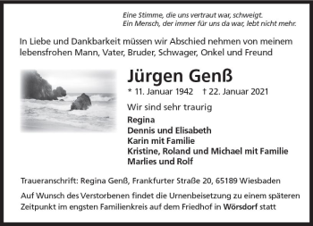Traueranzeige von Jürgen Genß von vrm-trauer