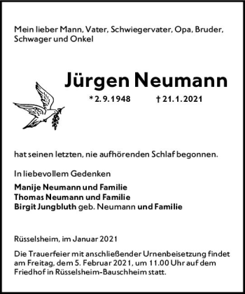 Traueranzeige von Jürgen Neumann von vrm-trauer