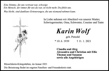 Traueranzeige von Karin Wolf von vrm-trauer