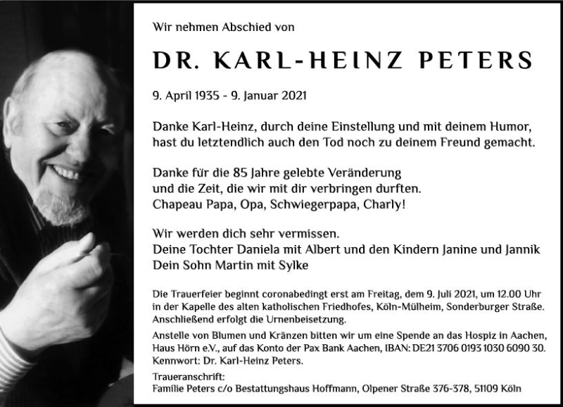  Traueranzeige für Karl-Heinz Peters vom 23.01.2021 aus vrm-trauer