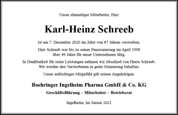 Traueranzeige von Karl-Heinz Schreeb von vrm-trauer