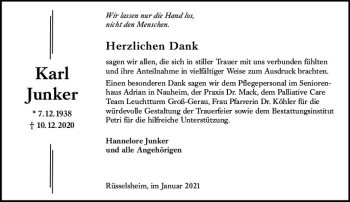 Traueranzeige von Karl Junker von vrm-trauer