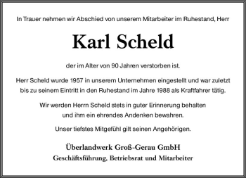 Traueranzeige von Karl Scheld von vrm-trauer