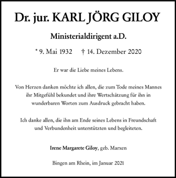 Traueranzeige von Karl Jörg Giloy von vrm-trauer